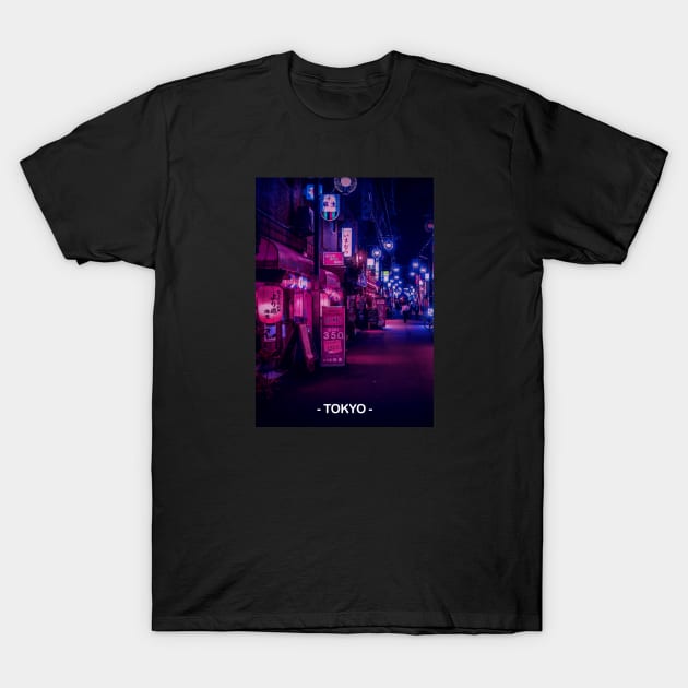 Tokyo Street Neon Synthwave T-Shirt by JeffDesign